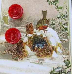 Set of 2 Vintage 1/2 " bright Red 1920's Beetle on Leaf Glass Buttons~ NOS - Picture 1 of 2