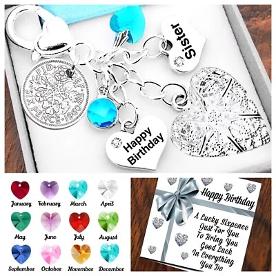 2017THELITTLETHINGS 30th, 40th, 50th Birthday Gift, Personalised Birthstone,Locket, Sixpence Keyring