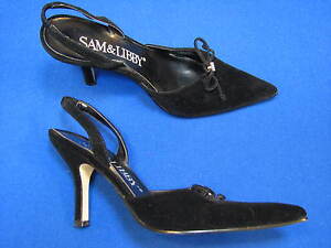 6.5 Sam & Libby Ladies Womens Black Velvet High Heel shoe Pointed Toe Rhinestone
