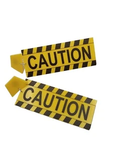 CAUTION Warning ⚠️ Acrylic Yellow Earrings Drop Jewellery - Picture 1 of 3