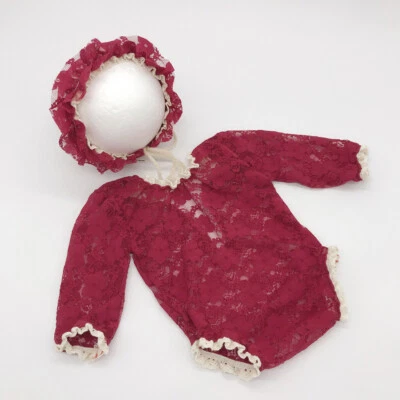 Recién Nacido Bebé Niña Mono de Encaje Sombrero Traje Mameluco Fotografía Accesorios Estudio Foto Foto 1 de 4