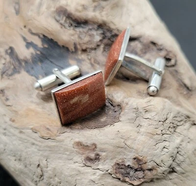 Gemelos vintage de plata Goldstone para hombre Foto 1 de 4