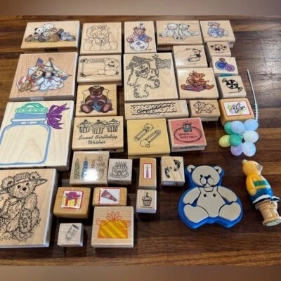 Lote mixto de 33 estampillas de goma de varias marcas de osos de peluche ~ cumpleaños ~ bebé nuevo ~ lote/33 Foto 1 de 4