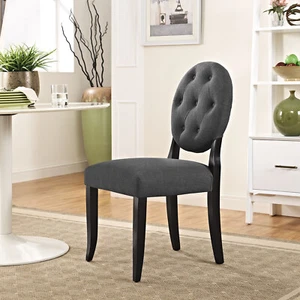 Modway Button-Tufted Round Back Upholstered Fabric Dining Side Chair in Gray - Picture 1 of 4