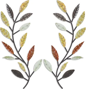 2 Pieces Metal Tree Leaf Wall Decor Vine Olive Branch Leaf Wall Art Living Room, - Picture 1 of 7