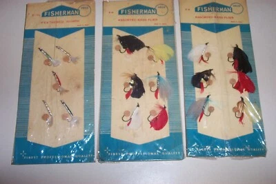 17 VTG FISHERMAN BASS FLIES & FEATHERED NYMPH Lures JAPAN, Professional Quality  - Image 1 of 4