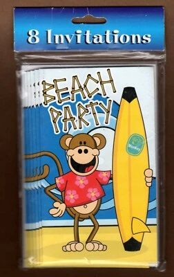 Invitaciones de Fiesta en Playa, Mono Plátano, Juego de 7, Cumpleaños Foto 1 de 2