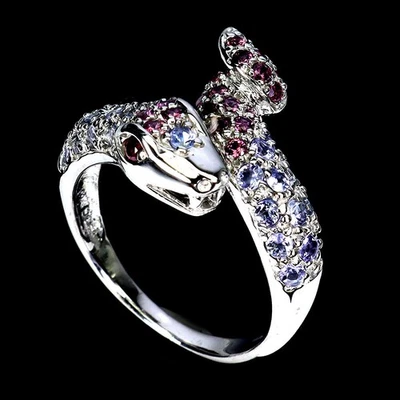 Anillo de plata de ley 925 redondo rodolita tanzanita piedras preciosas joyería cobra talla 9 Foto 1 de 4