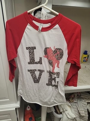 GUC LOVE Baseball Jersey Small American Apparel 50/50  Red White  Leopard Cupid  - Image 1 of 4