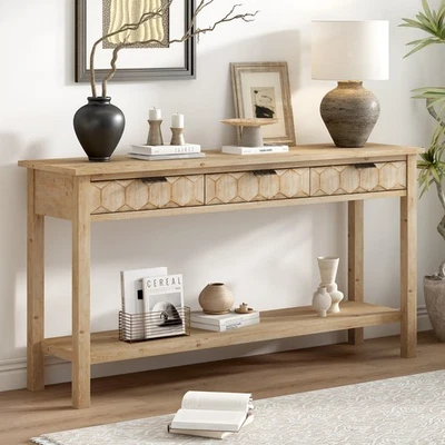 60" Modern Entryway Table Fir Veneer Console Table With Storage Drawers Shelf - Image 1 of 4