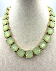 Talbots Frosted Lime Green Acrylic Beads Gold Tone Link Necklace 19 Inch - Picture 1 of 22