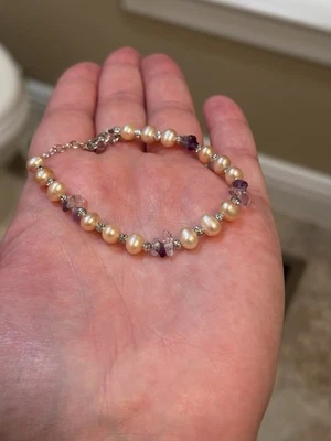 Freshwater Champagne Pearl Bracelet With Purple Crystal - Image 1 of 4