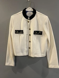 80er Jeffrey Dara weiß & schwarz Strick Blazer Größe 8 Goldakzent Cottagecore Vintage - Bild 1 von 9