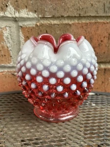 Vintage MCM Fenton Kunstglas Preiselbeere opalisierend Schuhnagel Crimp Rose Schale Vase 1940er - Bild 1 von 11