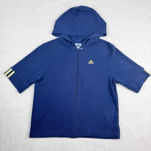 Vintage Adidas Hoodie Womens Large Full Zip Short Sleeve Blue Yellow Stripes - Picture 1 of 14
