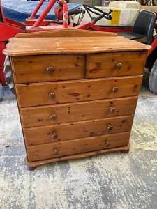 Natural Brown Pine Fronted Chest of 6 Drawers 93 cm wide x 99 cm high - Picture 1 of 11