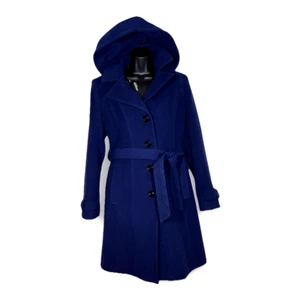 Abrigo Diane Von Furstenberg L Lana Azul Marino Trench Capucha Cintura Pesada Corbata DVF - Imagen 1 de 13