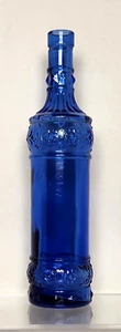 Vintage Cobalt Blue Embossed Pressed Glass Bottle Decanter Decorative 12" - Picture 1 of 8
