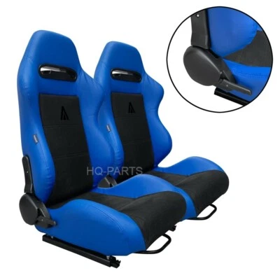 2 X TANAKA BLUE PVC LEATHER BLACK SUEDE ADJUSTABLE RACING SEATS FOR FORD ***** - Image 1 of 4