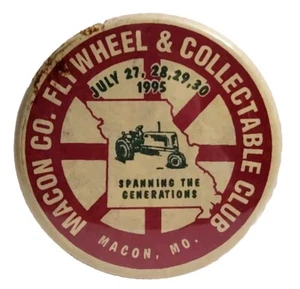 1995 Macon Co. FlyWheel & Collectable Club Meet Pinback Button - Bild 1 von 3