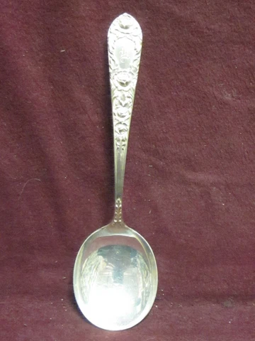 Sterling S Kirk & Son  ROSE SOUP SPOON  6" 38g  Monogram Gothic   E Cover