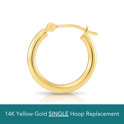 Single Replacement 14K Yellow/White Gold Classic Round Hoop Earring 2mm Tube - Image 1 of 4