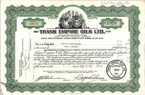 TRANS EMPIRE OILS LTD (ALBERTA CANADA)... CERTIFICADO DE STOCK COMÚN 1952 - Imagen 1 de 1