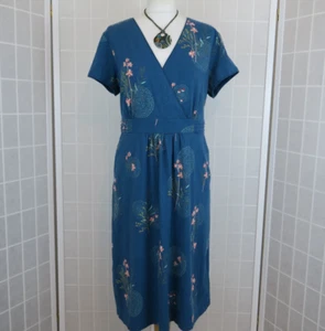 Brakeburn Dress Size 18 Teal Blue Floral Print V Neck Cap Sleeves Pockets Jersey - Picture 1 of 13