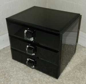 Black Mini Desk Storage Box Container With 3 Drawers - Picture 1 of 5