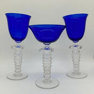 THE11 von THERESIENTHAL Kobalt ~ klar Champagner großes Sherbet & 2 Weingläser - Bild 1 von 23