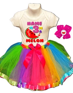 Melon Dress 3rd Birthday Party Outfit Fast shipping Personalized Rainbow Bday - Picture 1 of 3