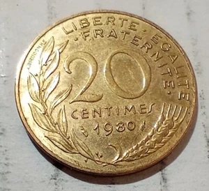 20 Centimes 1980 France Coin Republique Française Marianne - Picture 1 of 2