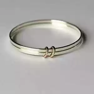 Double Bangle Solid 925 Sterling Silver Plain Handmade Bangle Gift For Women MJ3 - Picture 1 of 4