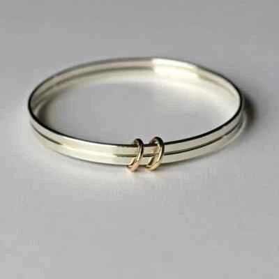 Double Bangle Solid 925 Sterling Silver Plain Handmade Bangle Gift For Women MJ3 - Image 1 of 4