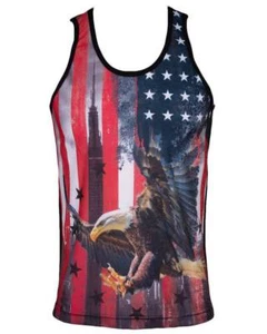Mens USA Sublimated Graphic Tank Top Shirt - US Flag Soaring Eagle - Picture 1 of 3