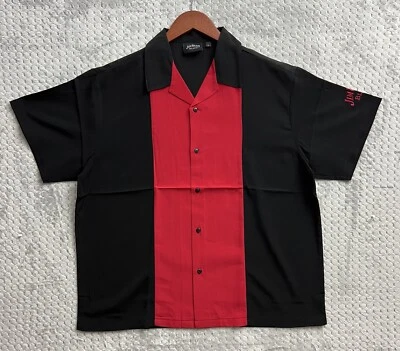 JIM BEAM BLACK POLYESTER SHIRT MENS LARGE L - RED- CLUB HAWAIIAN SHORT SLEEVE - Image 1 of 4