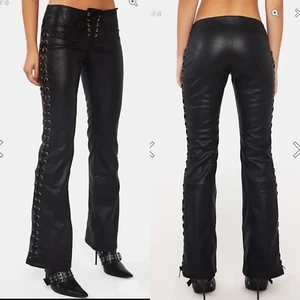 Dollskill Generation Kiss Lederhose Schlaghose Schwarz Leder Low Rise XXS XS Neu - Bild 1 von 7