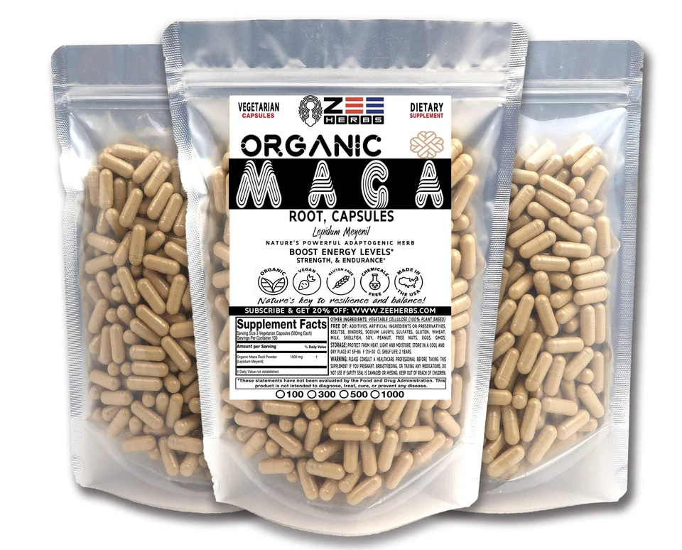 Organic Maca Root Capsules - 1500mg Per Serving of Natural Pure Organic Maca Roo - Image 1 of 1
