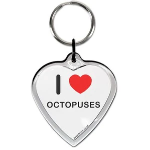 Octopuses I Love Heart Shaped Key Ring (52mm x 36mm) - Picture 1 of 2