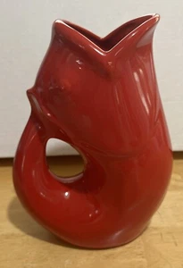 NEW 2006 GurglePot Red 9.5" Ceramic Fish Pitcher 42 oz Fishing Vase - Picture 1 of 13