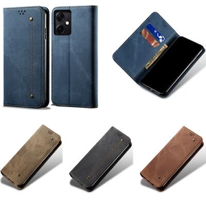 Denim Flip Leather Wallet Phone Case for Xiaomi 14 13 Redmi Note 13 12S K70 13C - Picture 1 of 15