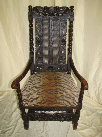 19th Century French Grand Renaissance Hand Carved Walnut Armchair Throne Cover