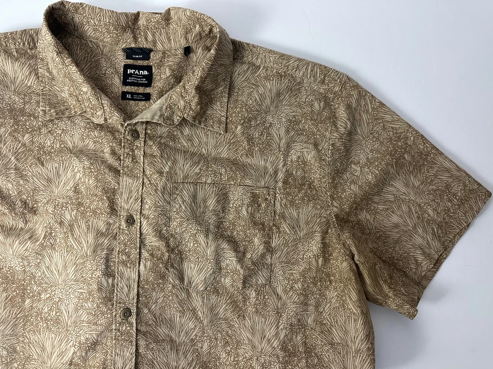 PRANA Camisa Manga Corta Algodón Estampado Marrón Hombre XL Foto 1 de 4