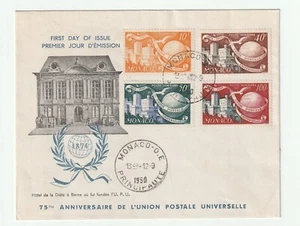 1949 MONACO 1950 FDC UPU ANNIVERSARY ILLUSTRATED COVER 4 STAMP SET - Picture 1 of 2