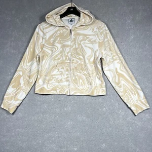 Juicy Couture Sweatshirt Womens XL Tan Beachwood Swirls Zip Up Hoodie Sherpa - Picture 1 of 12