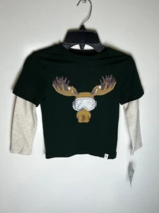 Tommy Bahama Boys TShirt NWT Long Sleeve Moose Dark Green Waffle Sleeves Size XS - Picture 1 of 8
