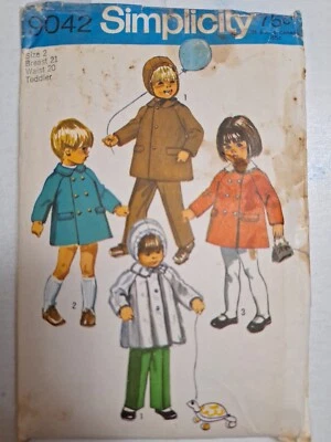 Coat Pants Hood Girls Boys 2 2T Simplicity 9042 Sewing Pattern VTG Double Breast - Image 1 of 4