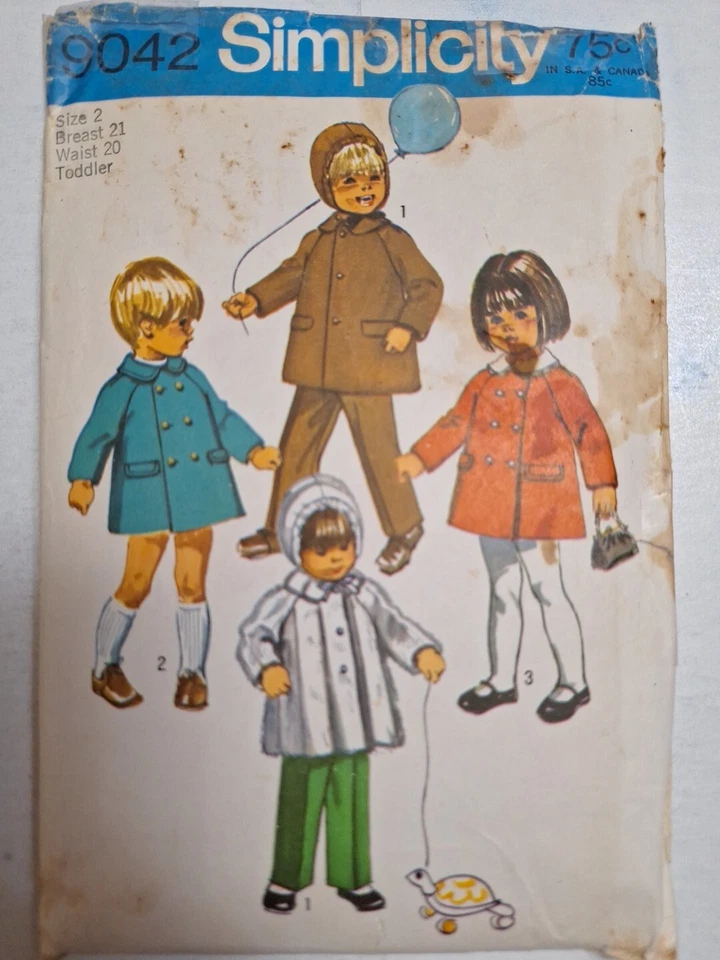 Coat Pants Hood Girls Boys 2 2T Simplicity 9042 Sewing Pattern VTG Double Breast - Image 1 of 4