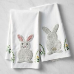 Williams Sonoma Embroidered Bunny Cotton Dish Towels, Set of 2, 20" x 30"