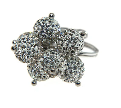 ARGENTO 925 ANELLO LUMINOSO REGOLABILE CIONDOLI 7 SFERE PALLINE ZIRCONI BIANCHI - Immagine 1 di 4